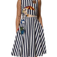 Blue White Striped Embroidered A-line Dress