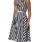 Blue White Striped Embroidered A-line Dress