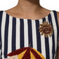 Blue White Striped Embroidered A-line Dress