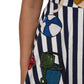Blue White Striped Embroidered A-line Dress