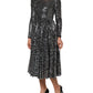 Black Sequined Long Sleeves Midi A-line  Dress
