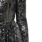 Black Sequined Long Sleeves Midi A-line  Dress