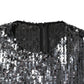 Black Sequined Long Sleeves Midi A-line  Dress