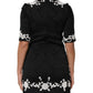 Black Lace Trim Short Sleeves A-line Dress