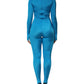 Blue Nylon Crew Neck Bodycon Jumpsuit Dress