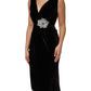 Black Velvet Flower Embellishment Aline Dress