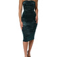 Green Silk Satin Fitted Strapless Dress