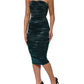 Green Silk Satin Fitted Strapless Dress