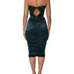 Green Silk Satin Fitted Strapless Dress