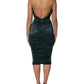 Green Silk Satin Fitted Strapless Dress