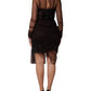 Black Lace Trim Long Sleeve Sheath Mini Dress