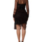 Black Lace Trim Long Sleeve Sheath Mini Dress