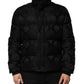 Black Jacquard Quilted Puffer Bomber Jacket