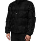 Black Jacquard Quilted Puffer Bomber Jacket