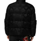Black Jacquard Quilted Puffer Bomber Jacket