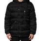 Black Jacquard Quilted Puffer Hooded Jacket