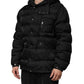 Black Jacquard Quilted Puffer Hooded Jacket