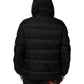 Black Jacquard Quilted Puffer Hooded Jacket