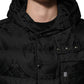 Black Jacquard Quilted Puffer Hooded Jacket