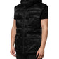 Black Quilted Sleeveless Hooded Vest Jacket