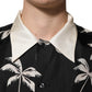 Black Printed Silk Short Sleeves Casual Shirt