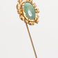 Gold Tone Green Stone Antique Men Accessory Brooch Pin