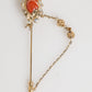 Gold Brass Crystal Chain 925 Sterling Silver Pin Brooch