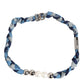 Blue White Braided Silver Metal Logo Beaded Men Bracelet