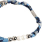 Blue White Braided Silver Metal Logo Beaded Men Bracelet