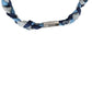 Blue White Braided Silver Metal Logo Beaded Men Bracelet