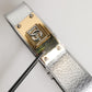 Silver Textured Leather Gold Tone Metal Neckband