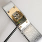 Silver Textured Leather Gold Tone Metal Neckband