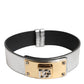Silver Textured Leather Gold Tone Metal Neckband