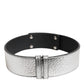 Silver Textured Leather Gold Tone Metal Neckband