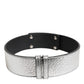 Silver Textured Leather Gold Tone Metal Neckband