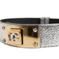 Silver Textured Leather Gold Tone Metal Neckband