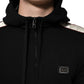 Black Cotton Plaque Track Cardigan Sweater