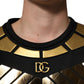 Black Metallic Print Nylon Crewneck T-shirt