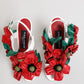 White Red Floral Detailing Sandals Shoes