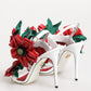 White Red Floral Detailing Sandals Shoes