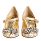 Gold Jacquard Crystal Mary Janes Pumps Shoes
