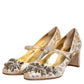 Gold Jacquard Crystal Mary Janes Pumps Shoes