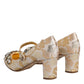 Gold Jacquard Crystal Mary Janes Pumps Shoes