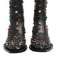Black Crystal Cowboy Leather Men Boots Shoes