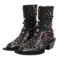 Black Crystal Cowboy Leather Men Boots Shoes