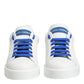White Blue Leather Low Top Sneakers Shoes
