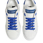 White Blue Leather Low Top Sneakers Shoes