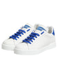 White Blue Leather Low Top Sneakers Shoes