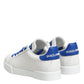 White Blue Leather Low Top Sneakers Shoes