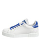 White Blue Leather Low Top Sneakers Shoes